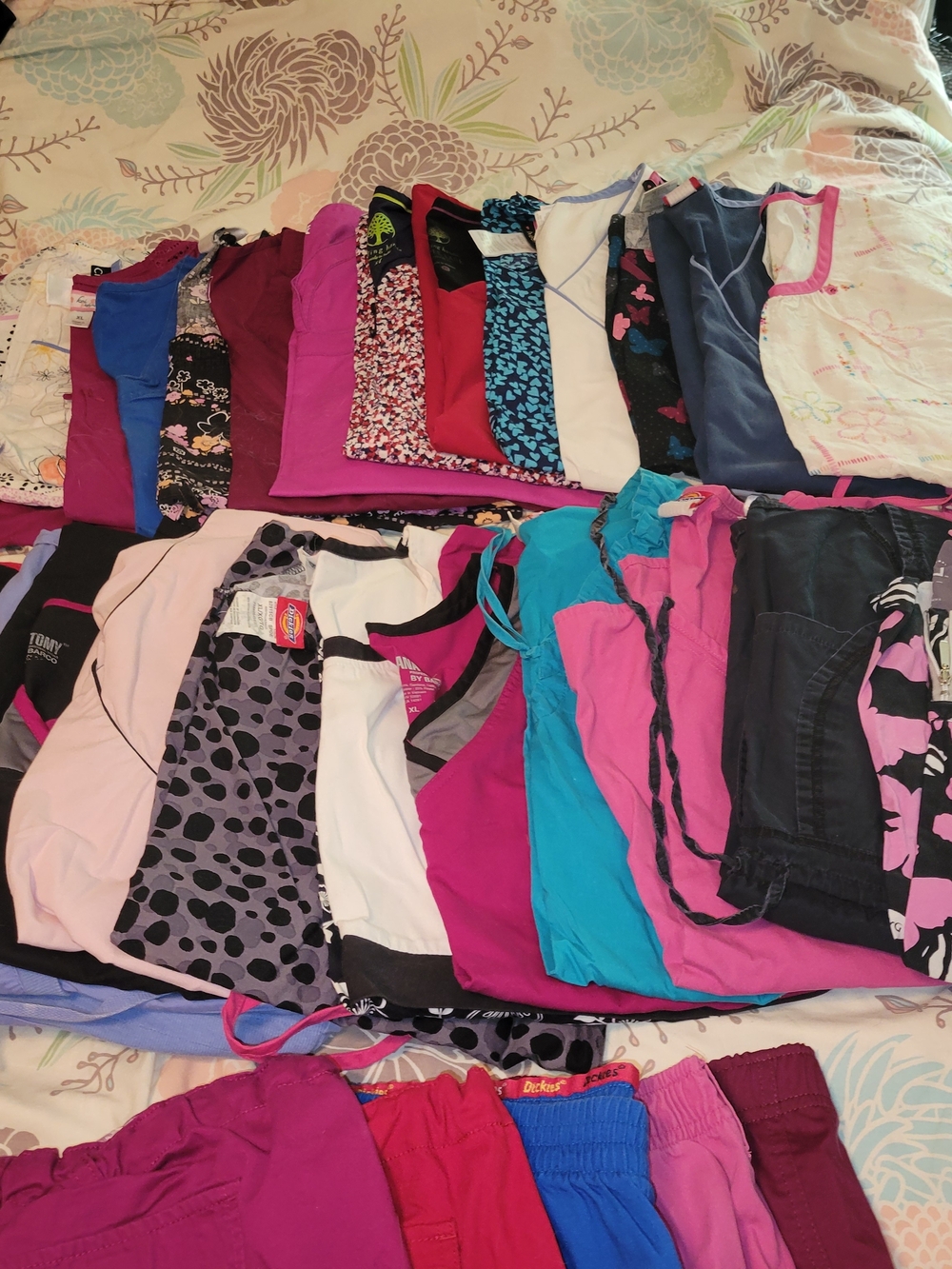 Mixed Womens Scrub Tops and Bottoms - Bright Pink, Magenta, Teal, Blue, Black